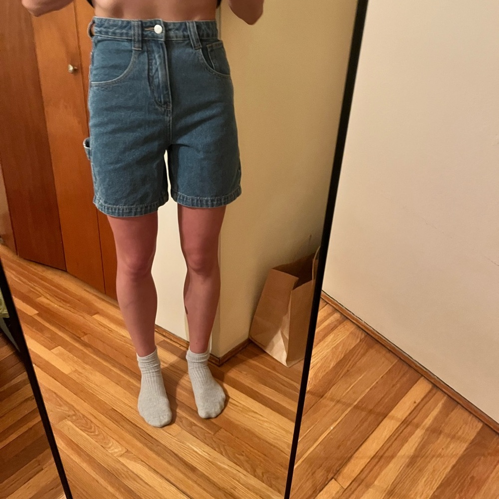 High-Rise Denim Shorts in Dark Blue